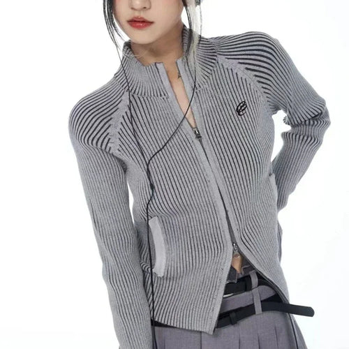 Load image into Gallery viewer, Vintage Zipper Cardigan Women Embroidery Y2k Aesthetic Grunge Sweater Jackets Female Harajuku Slim Knitted Coats Femme
