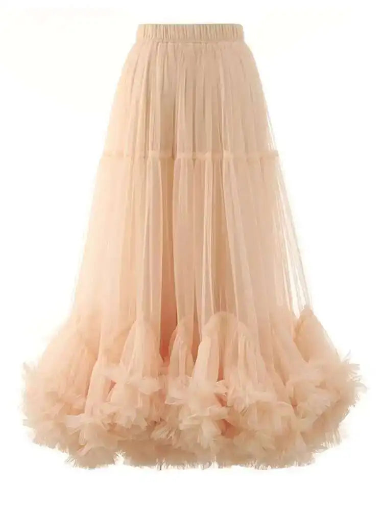 High Elastic Waist Apricot Purple Mesh Shaped Elegant Half-body Skirt Women Fashion Tide New Spring Autumn 2025 1DF8101