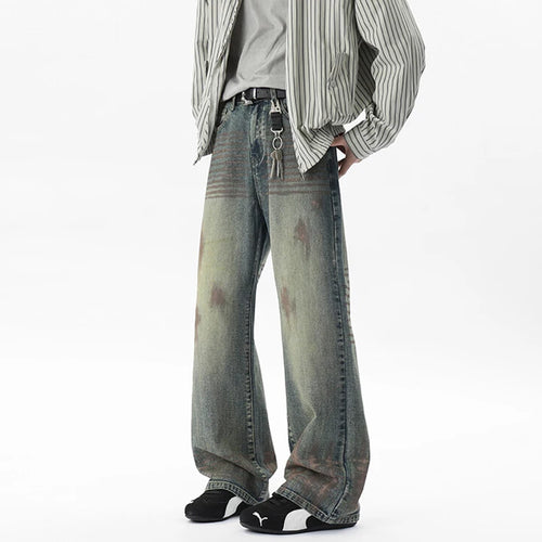 Load image into Gallery viewer, Male Jeasn Splashed Ink Glitter Design New American Style Straight Wide Leg Worn-out Stylish Men&#39;s Summer Bottoms 9W1854
