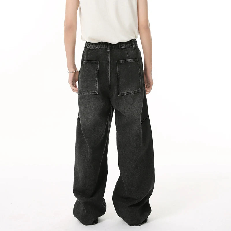 Men's  Jeans New Splicing Deconstruction Straight Wide Leg Gradient Color Trendy Male Denim Pants American Style 9W1845