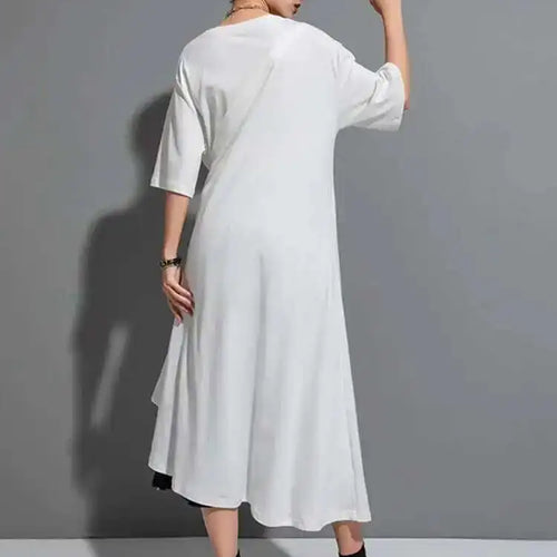 Load image into Gallery viewer, Women White Irregular Hem Big Size Long T-shirt New Round Neck Short Sleeve Fashion Tide Spring Summer 2025 1DF8717
