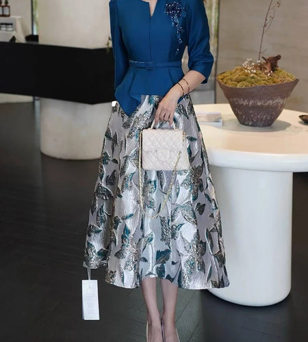 Spliced Embroidery Vintage Long Dresses for Women Round Neck Half Sleeves Patchwork 3D Flower Dress Female Clothing