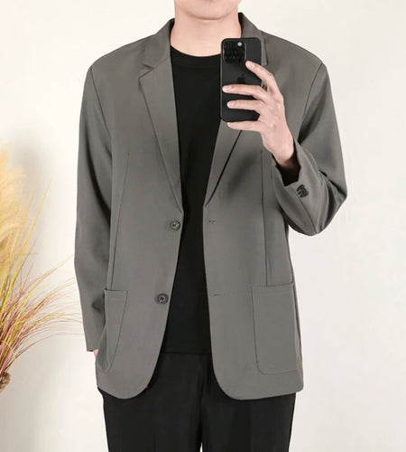 Korean Style Men's Blazers Shoulder Padded Design Busniess Casual Solid Color Single Breasted Lapel Male Suit Coats 9W1228