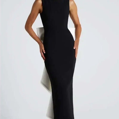 Load image into Gallery viewer, Elegant Pearl Bow Backless Sexy Maxi Dress Women Gown Fashion Sleeveless High Waist A-line Club Party Long Dress
