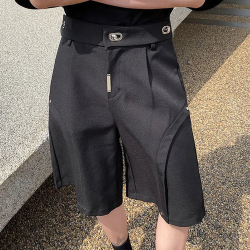 Load image into Gallery viewer, Trend Men&#39;s Casual Shorts Fashion Metal Buckle Double Waist Design Solid Color Summer Loose Short Baggy Trousers 9A3016
