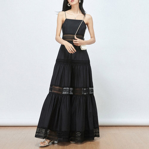 Load image into Gallery viewer, Minimalist Hollow Out Dresses For Women Square Collar Sleeveless High Waist Spliced Ruched Dress Female Clothing
