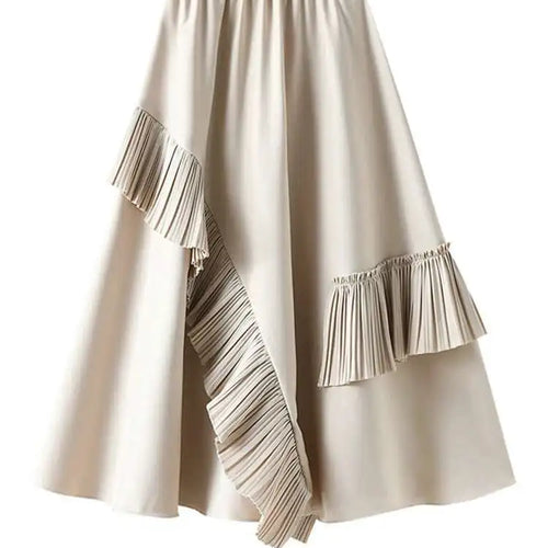Load image into Gallery viewer, High Elastic Waist Coffee Pleated Ruffles Elegant Half-body Skirt Women Fashion Tide New Spring Autumn 2025  1DJ0431
