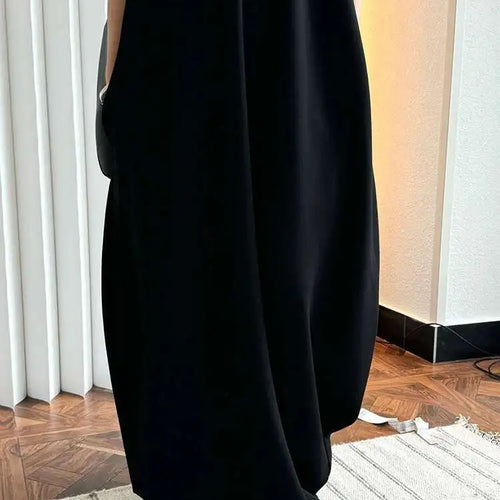 Load image into Gallery viewer, Women Black Brief Irregular Shaped Pocket Long Elegant Dress New V-Neck Sleeveless Fashion Tide Spring Autumn 2025 1DH9419
