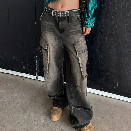 Load image into Gallery viewer, Vintage Y2K Grunge Gradient Cargo Jeans Female Baggy Streetwear Distressed Burr Denim Trousers Harajuku Pockets Pants
