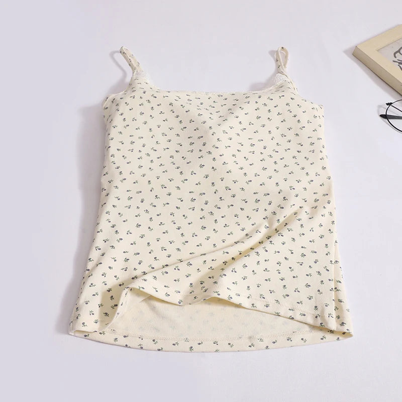 Summer Fashion Women Flower Print Lace Spaghetti Strap Vest Chic Solid Sleeveless Slim Ladies Casual Short Tops Streetwear