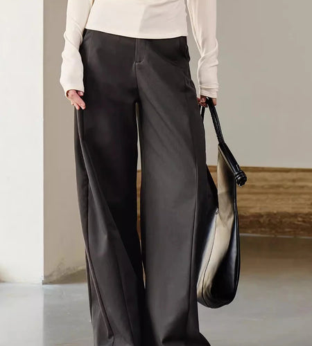 Loose Temperament Wide Leg Pants for Women High Waist Patchwork Pocket Minimalist Pant Female Fashion Clothing New