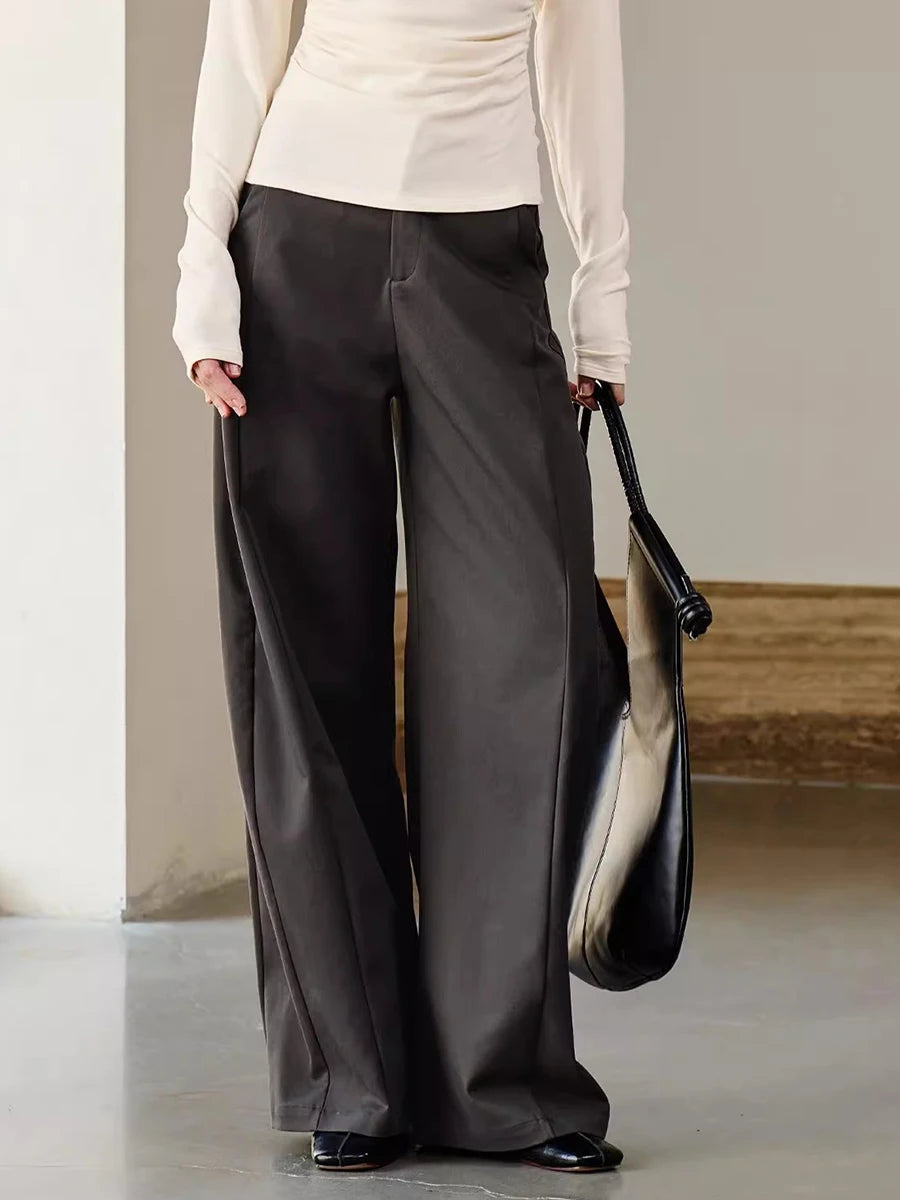 Loose Temperament Wide Leg Pants for Women High Waist Patchwork Pocket Minimalist Pant Female Fashion Clothing New