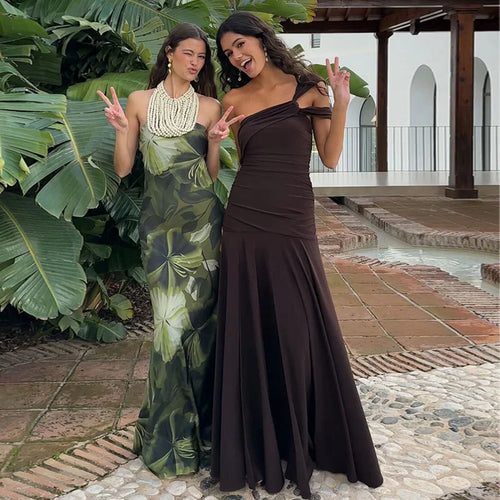 Load image into Gallery viewer, One Shoulder Split Sexy Maxi Dress Women Gown Fashion Inclined Shoulder Sleeveless Backless Club Party Pleated Dress
