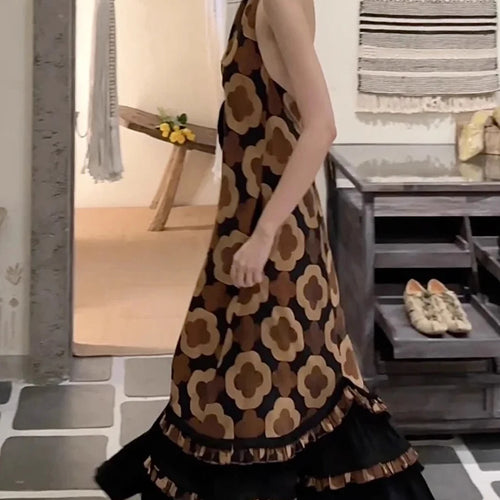 Load image into Gallery viewer, Loose Printing Casual Long Dresses for Women Halter Sleeveless Patchwork Ruffles Folds Dress Female Clothing New
