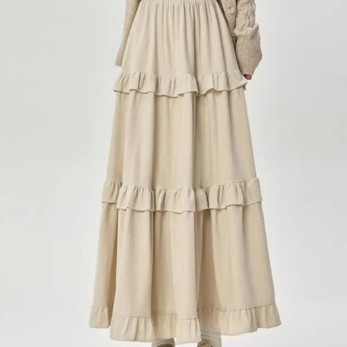 Load image into Gallery viewer, French Women Solid Elegant Vacation Cake Pleated Long Skirts 2024 Autumn Winter New High Waist Ruffle Edge Party Skirt Fashion
