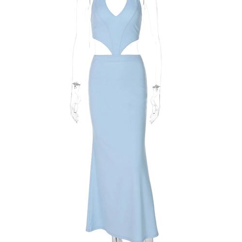 Load image into Gallery viewer, Women Elegant Blue Halter Backless Hollow Out Lace Up Sexy Maxi Dress Summer Fashion Y2K Clothes Beach Vacation Party
