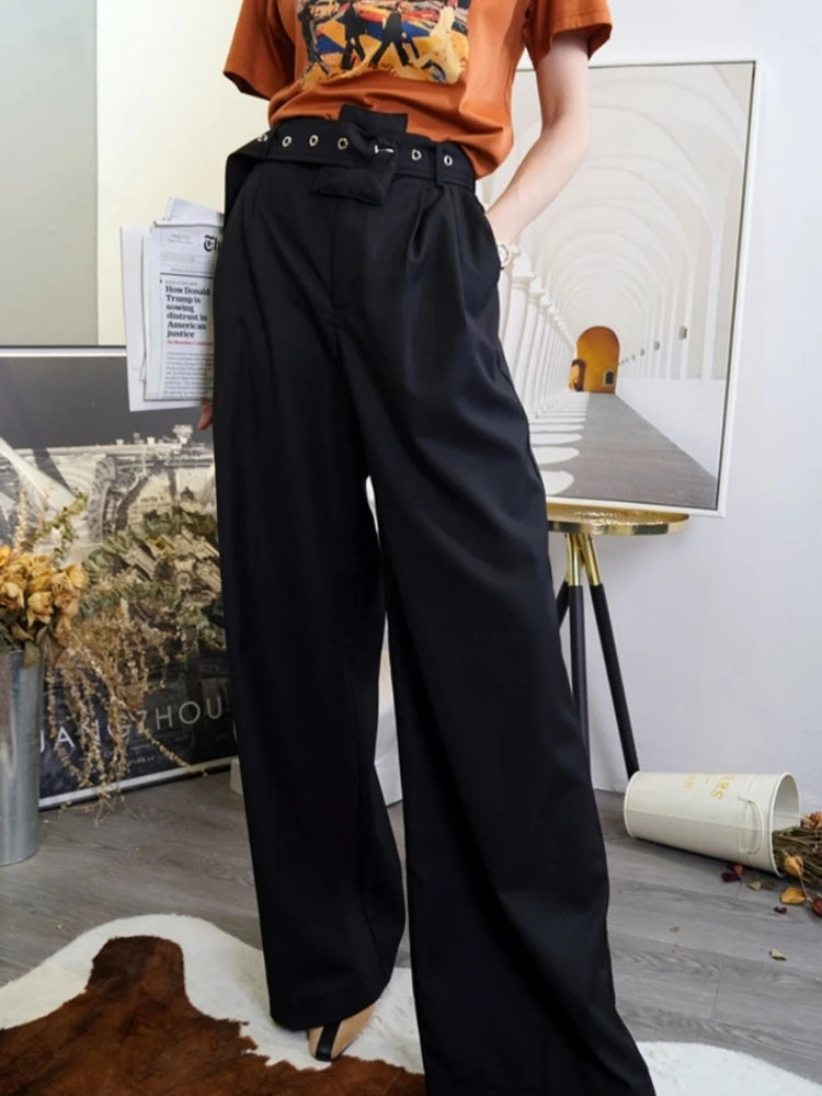 Casual Wide Leg Pants For Women High Waist Solid Minimalist Streetwear Trousers Female Fashion Clothing Style