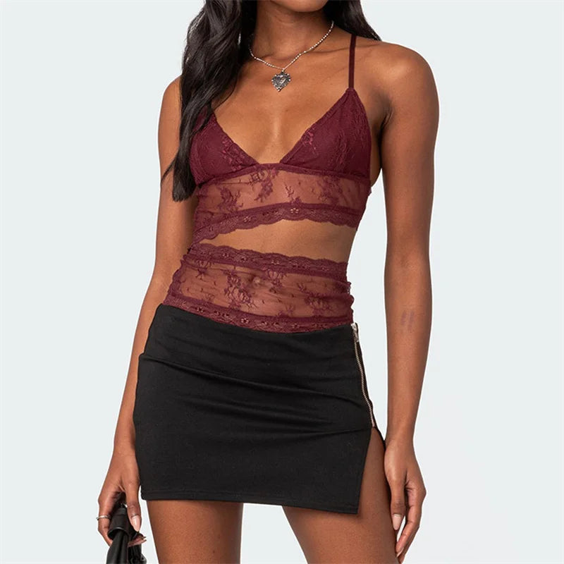 Coquette Camisole y2k Clothes Women Sheer See Through Spaghetti Strap Sleeveless Tanks 2000s Aesthetic Clothes Clubwear