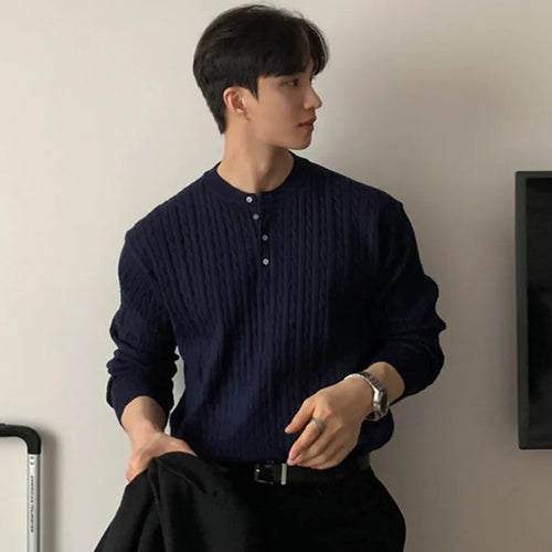 Load image into Gallery viewer, Round Collar Male Pullover Sweaters Casual Button Solid Color Warm Men Knitting Pullovers Korean Stylish Spring 9C4835
