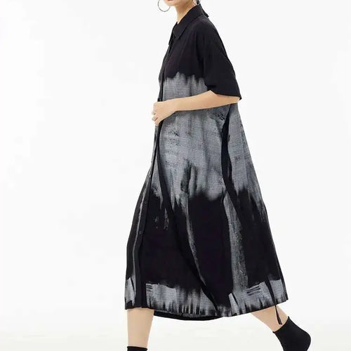 Load image into Gallery viewer, Women Green Pattern Printed Belted Big Size Shirt Dress New Lapel Short Sleeve Fashion Tide Spring Summer 2025  1DH5759
