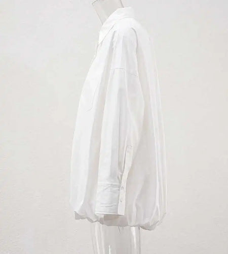 Women White Hem Elastic Big Size Elegant Blouse New Lapel Long Sleeve Shirt Fashion Tide Spring Autumn 2025 CPDB215