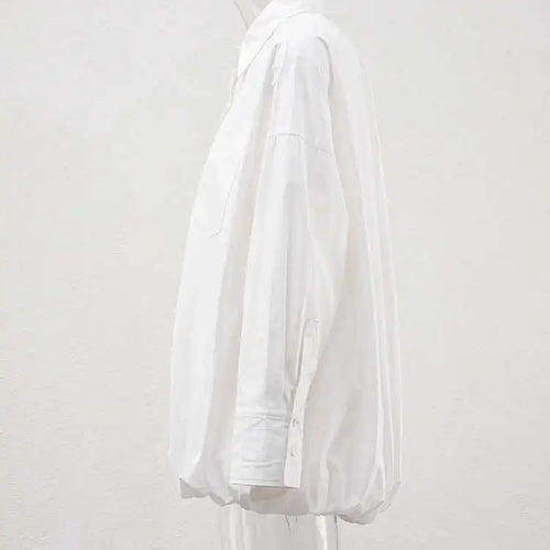 Load image into Gallery viewer, Women White Hem Elastic Big Size Elegant Blouse New Lapel Long Sleeve Shirt Fashion Tide Spring Autumn 2025 CPDB215
