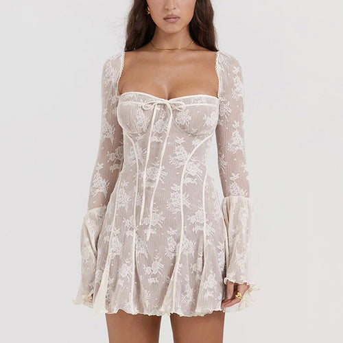 Load image into Gallery viewer, Elegant Print Mini Dress For Women Autumn Winter New Square Collar Long Sleeve Backless Loose Club Party Sexy Dress
