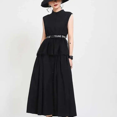 Load image into Gallery viewer, Women Khaki Split Pleated Long  Dress New Stand Collar Sleeveless Loose Fit Fashion Tide Spring Summer 2025 1Y353

