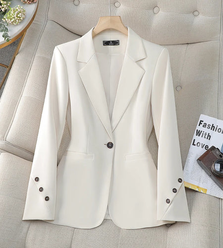Spring And Autumn Simple Black White Professional Office Lady Jacket Tops Women Brown Single Button Elegant Festival Blazer Coat