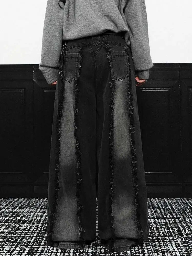 High Waist Blue Burr Denim Vintage Shaped Casual Wide Leg Jeans New Women Trousers Fashion Tide Spring Autumn 2025 1DH9396