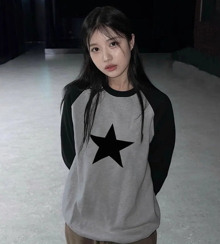 Contrast Color Oversized Woman Tshirts Y2k Tops 2024 Ropa Mujer Streetwear Fashion Tees Casual Vintage T Shirt Korean Camisetas