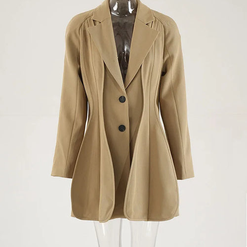 Load image into Gallery viewer, Women Khaki Irregular Spliced Shaped Elegant Blazer New Lapel Long Sleeve Jacket Fashion Tide Spring Autumn 2025 CPDB255
