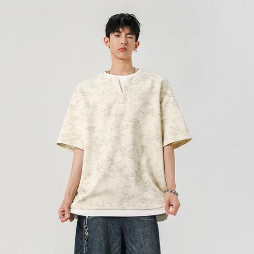 Load image into Gallery viewer, Men&#39;s T-shirt Short Sleeve New Summer Tie Dye Design V-neck Fake Two-pieces Sylish Solid Color Trendy Male Clothing 9W1934
