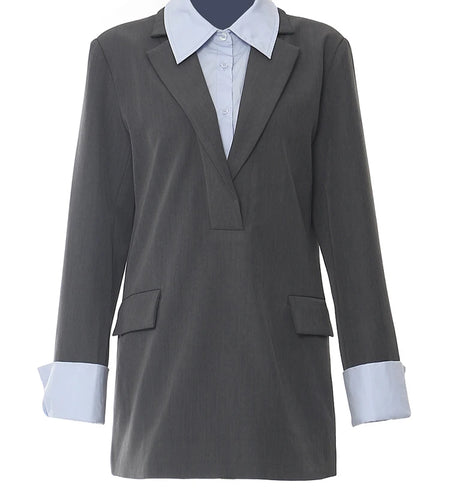 Women Brown Color-block Big Size Elegant Blazer New Lapel Long Sleeve Jacket Fashion Tide Spring Autumn 2025 1DH5932