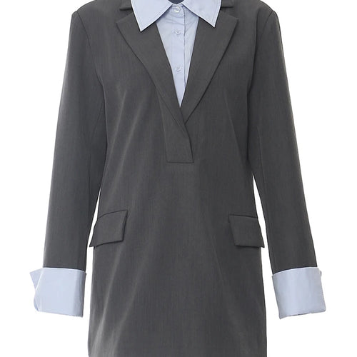 Load image into Gallery viewer, Women Brown Color-block Big Size Elegant Blazer New Lapel Long Sleeve Jacket Fashion Tide Spring Autumn 2025 1DH5932
