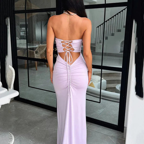Load image into Gallery viewer, Sexy Sleeveless Bodycon Hollow Out Dress For Women Lace Up Pleats Slim Maxi Female Vestidos Elegant Party Evening Dress
