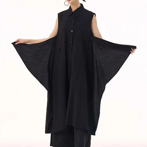 Load image into Gallery viewer, Women Khaki Irregular Spliced Big Size Midi Shirt Dress New Lapel Sleeveless Fashion Tide Spring Summer 2025 1DH9434
