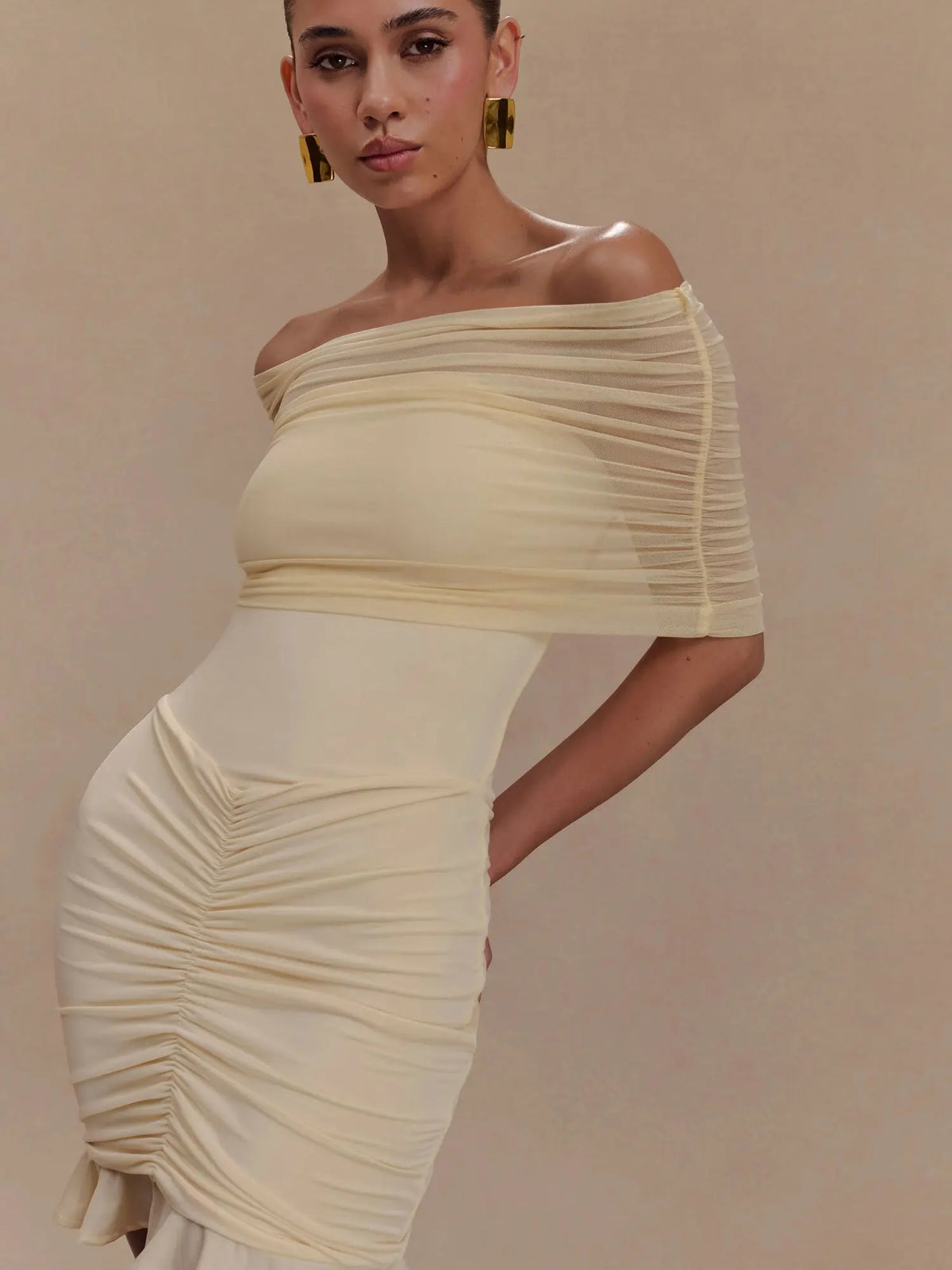 Elegant Off Shoulder Mesh Patchwork Elastic Tight Skirt Women Sexy Sleeveless Ruffle Mini Dress Female Party Dress 2025