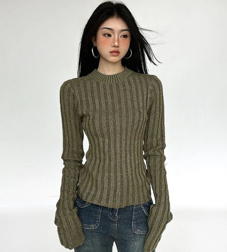 Women Y2k Aesthetic Slim Knitwear Sweet Sweaters 2025 Vintage Solid Streetwear Jumpers Screw Thread Grunge Harajuku Pullovers