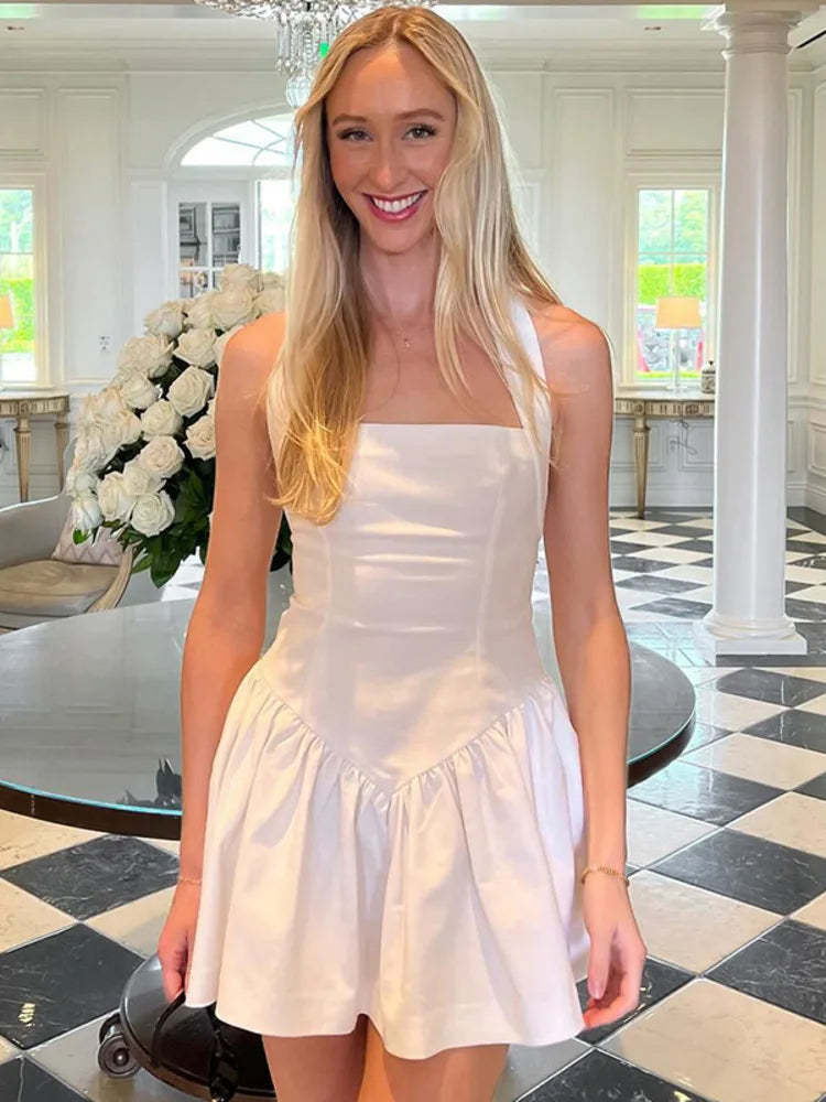 Sexy Sleeveless Tight  Dress For Women 2024 Summer New Sleeveless Mini Hanging Collar Dress Temperament Slim Vestido