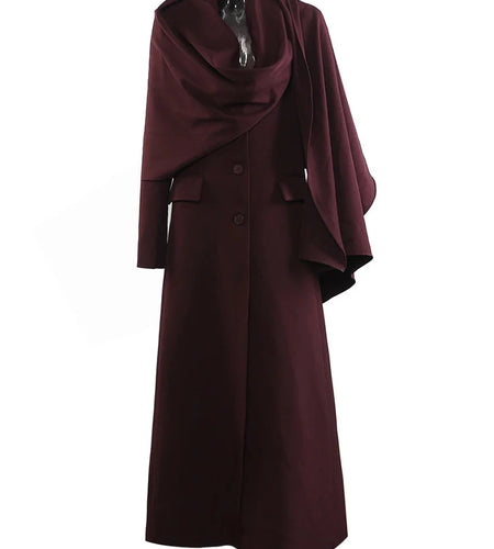 Women Wine Red Big Size Long Elegant Blazer New Scarf Collar Long Sleeve Jacket Fashion Tide Spring Autumn 2025 1DH9826