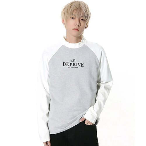 Load image into Gallery viewer, Korean Fashion Men&#39;s T-shirt Round NeckPatchwork Contrast Color Letter Printing Male Long Sleeve Tops Autumn 9C4391
