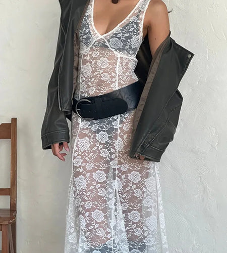 Sexy Lace Patchwork Printed Sleeveless Dress Women Perspective Slim Fit Backless Female Party Club Nightclub Vestidos