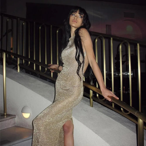 Load image into Gallery viewer, See Through Backless Sexy Maxi Dress For Women Summer New Sheer Sleeveless Back Split Sexy Long Dress Beachwear
