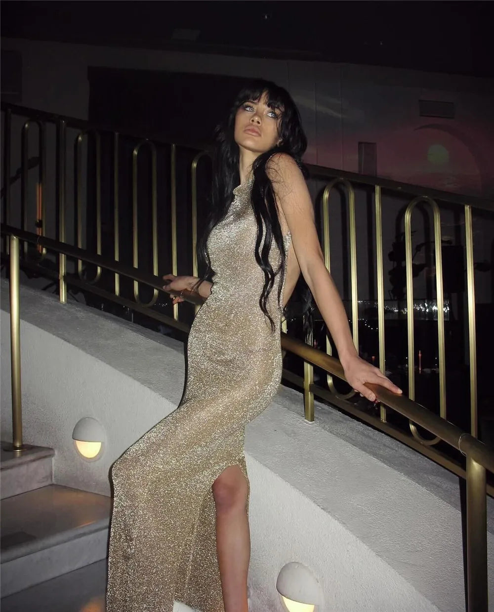 See Through Backless Sexy Maxi Dress For Women Summer New Sheer Sleeveless Back Split Sexy Long Dress Beachwear