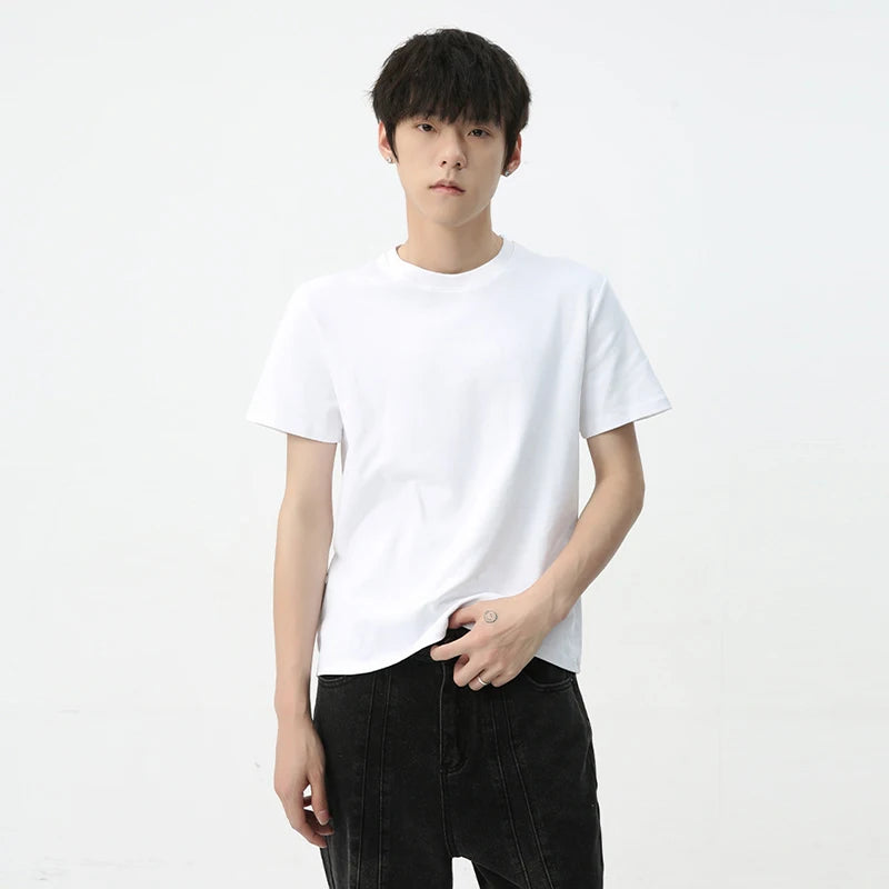 Fashion Men's T-shirt Short Sleeve Summer Trendy Silk Solid Color Round Neck Trend Loose Casual Male Top 9C5626