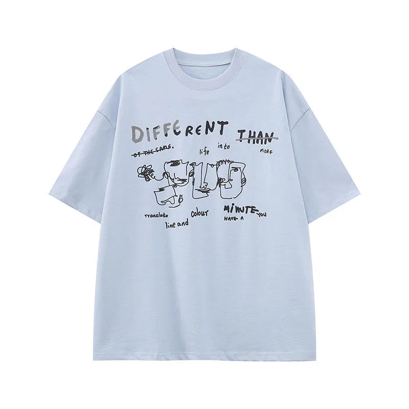 Men's T-shirts New Korean Letter Printed Design Solid Color Loose Trendy Short Sleeve Fashion Male Casual Top 9W1597