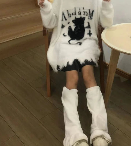 Oversized Harajuku Grunge Cartoon Jacquard Sweaters Streetwear Vintage Hole Jumpers 2025 Women Y2k Aesthetic Casual Pullovers