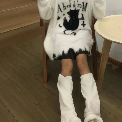 Load image into Gallery viewer, Oversized Harajuku Grunge Cartoon Jacquard Sweaters Streetwear Vintage Hole Jumpers 2025 Women Y2k Aesthetic Casual Pullovers
