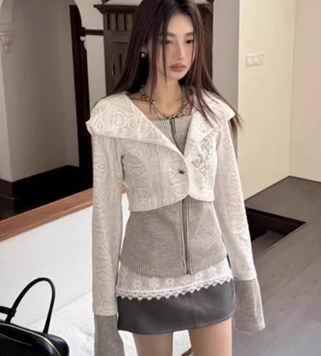 Y2k Aesthetic Fake Two Pieces Zipper Jackets Streetwear Casual Hooded Print Tops Vintage Patchwork Bodycon Coats Women Harajuku